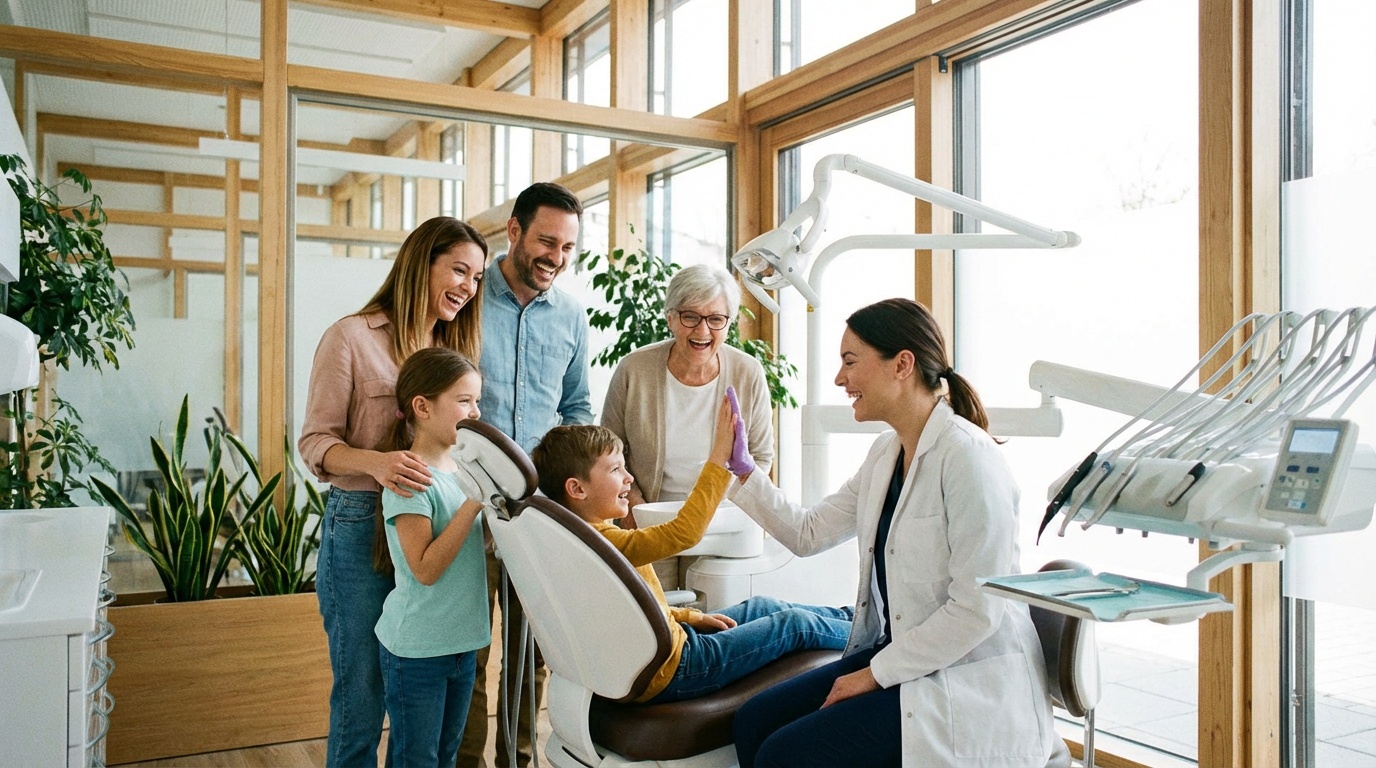 Happy family with a dentist